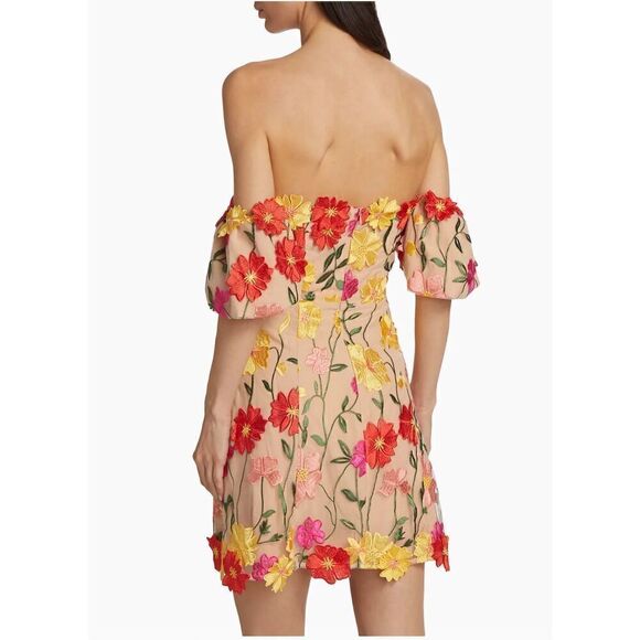 As It May Stephanie 3D Floral Embroidered Minidress off-shoulder Size S NWT $550 - Picture 5 of 8